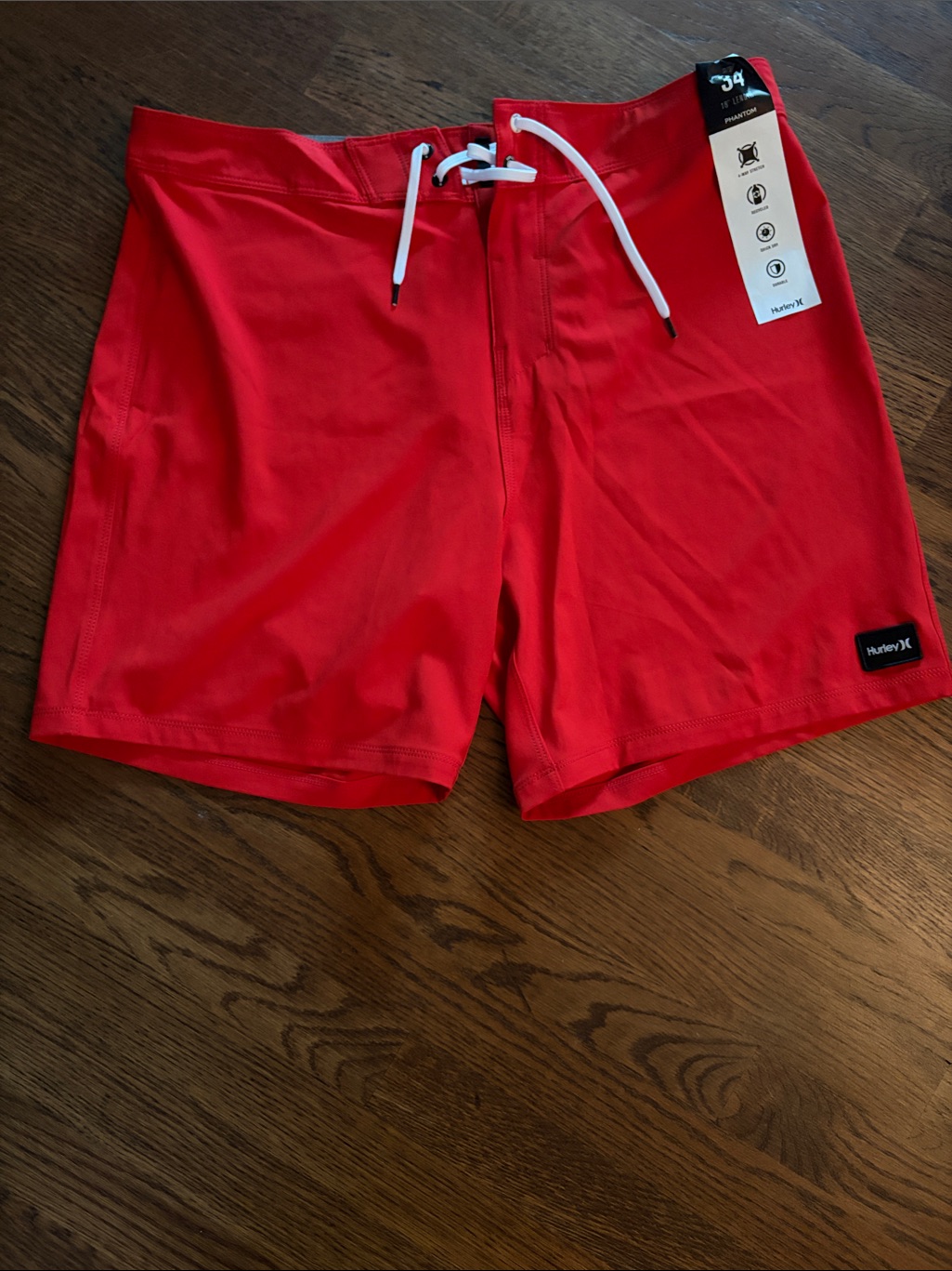 Hurley Red Men’s Swim Boardshorts With White Drawcord